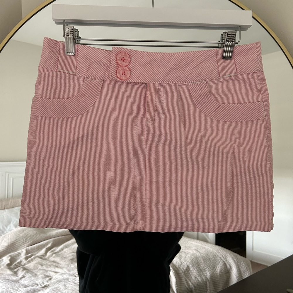 Pink+white striped mini skirt